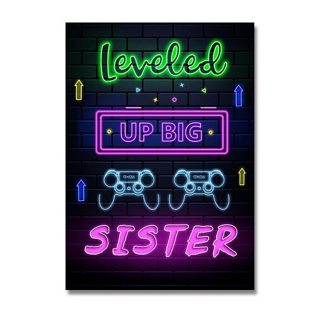 Neon Style Art Retro 80S Gaming Qoutes Posters on The Wall Gamer Gamepad Canvas Painting Boy Game Room Decoration