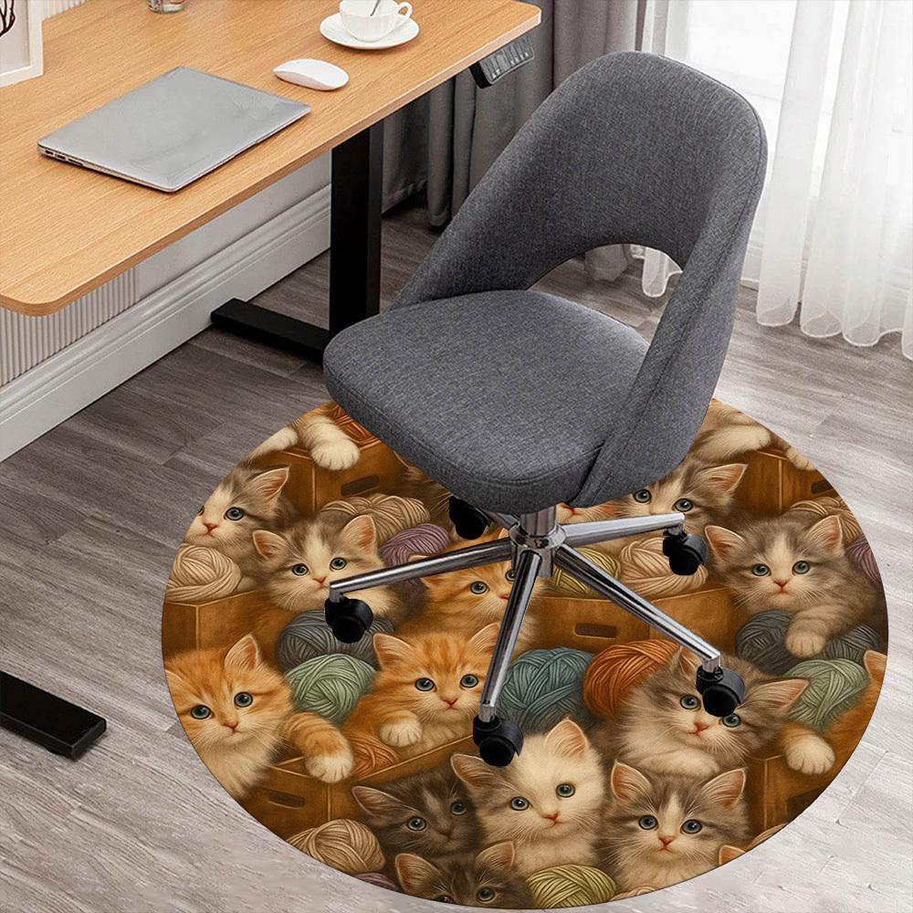 

1pc Kittens and Yarn Round Chair mat Area Rug - Non-Slip, Floor Mat for Office, Bedroom, home decor Christmas Gift p0811390 80cm