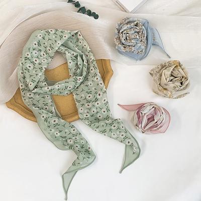 Long Silk Scarf Neck High-end Decorative Scarf Multi-functional Floral Headscarf Headband Hair Tie Waist Belt Streamer