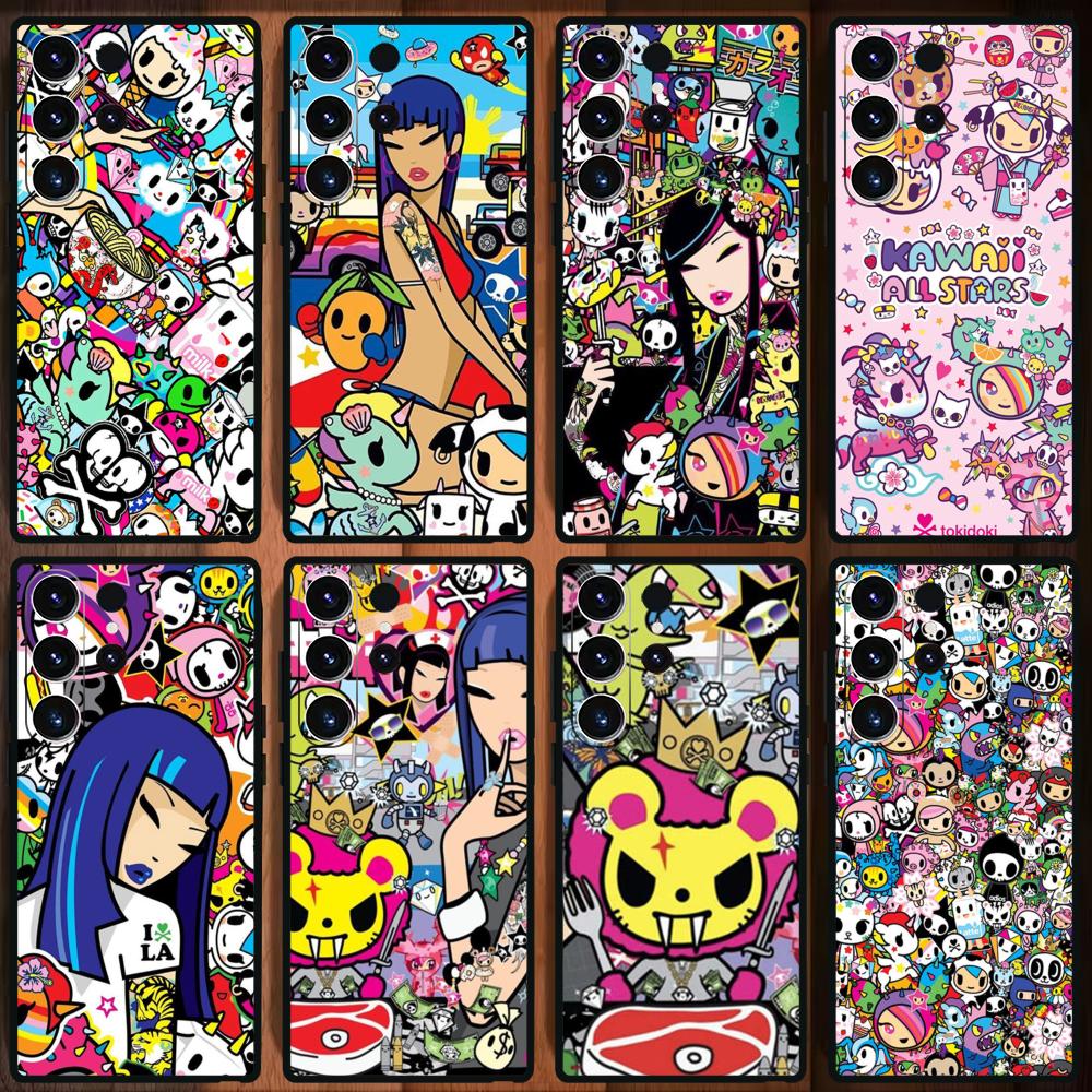Japan Cute T-Tokidoki Phone Case For Samsung Galaxy S25 S24 S23 S22 S21 S20 Plus Ultra Note20 Soft Black