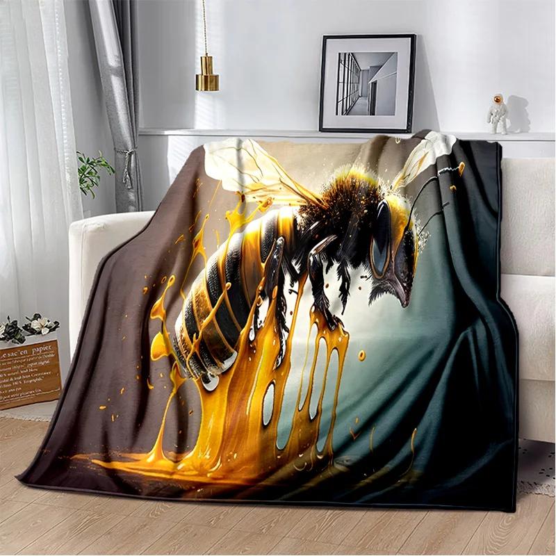 Cute Bee HoneyBee Insect Cartoon 3D Blanket,Soft Throw Blanket for Home Bedroom Bed Sofa Picnic Travel Office Cover Blanket Kids