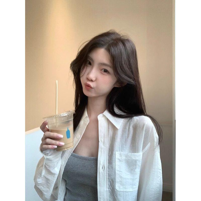 Kumikum Idle Style Thin Shirt Coat Women's Summer Silm Sling Dress Inner Skirt Two-piece Set