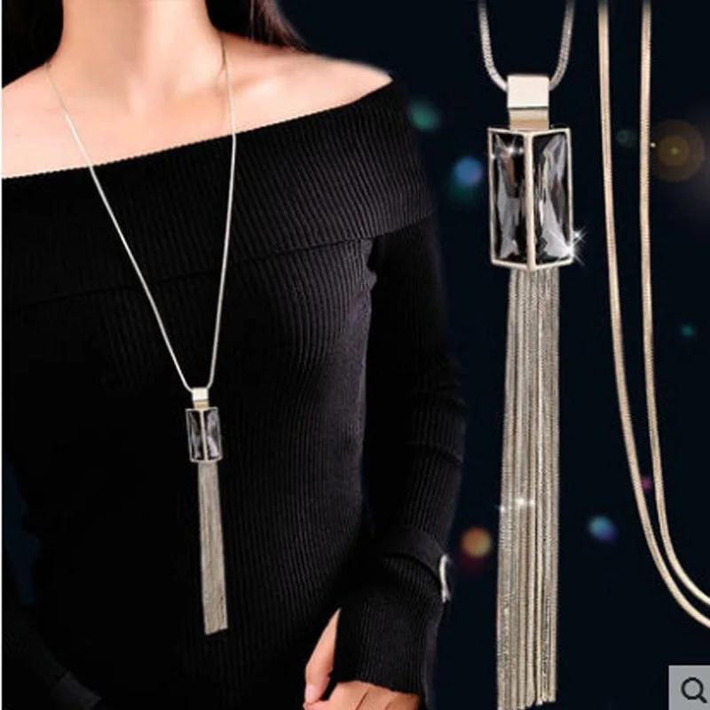 Snowflake Zircon Long Chain for Women Fashion Silver Color Crystal Maxi Necklaces & Pendants Statement Collier Jewelry