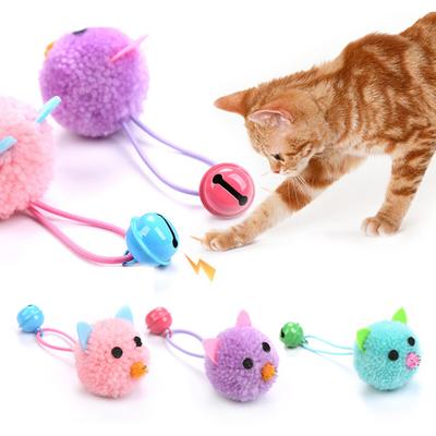 Kitten Colorful Plush Mouse Head with Bell Rope Cat Toy Interactive Pet Supply