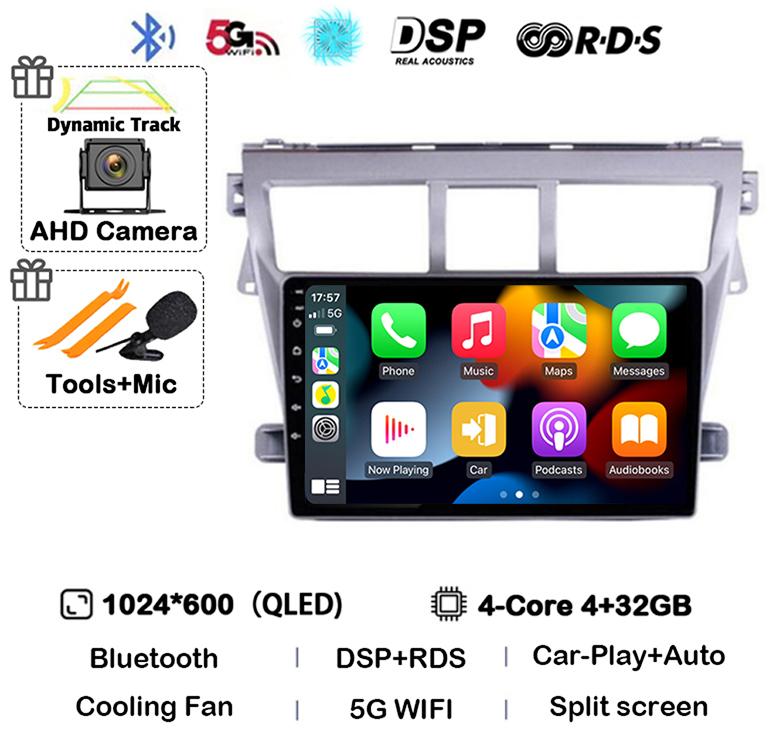 Android 14 Carplay Auto Car Radio For Toyota Vios Yaris 2007 2008 2009 2010 2011 2012 Multimedia Video Player 4G WIFI GPS Stereo
