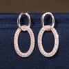 Rose Gold Tone Interlocking Oval Drop Earrings for Women Sparkly Pave Geometric Statement Earrings Elegant Daily Party Jewelry