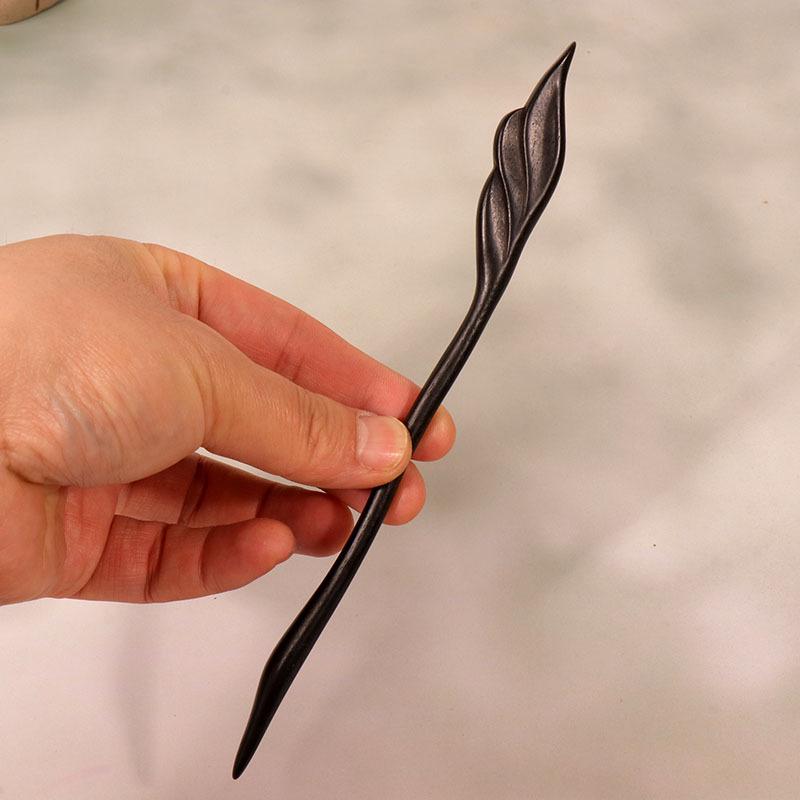 Exquisitely Carved Ebony & Sandalwood Hairpin - Ancient Chinese Style Accessory for Updos and Hanfu Headdress