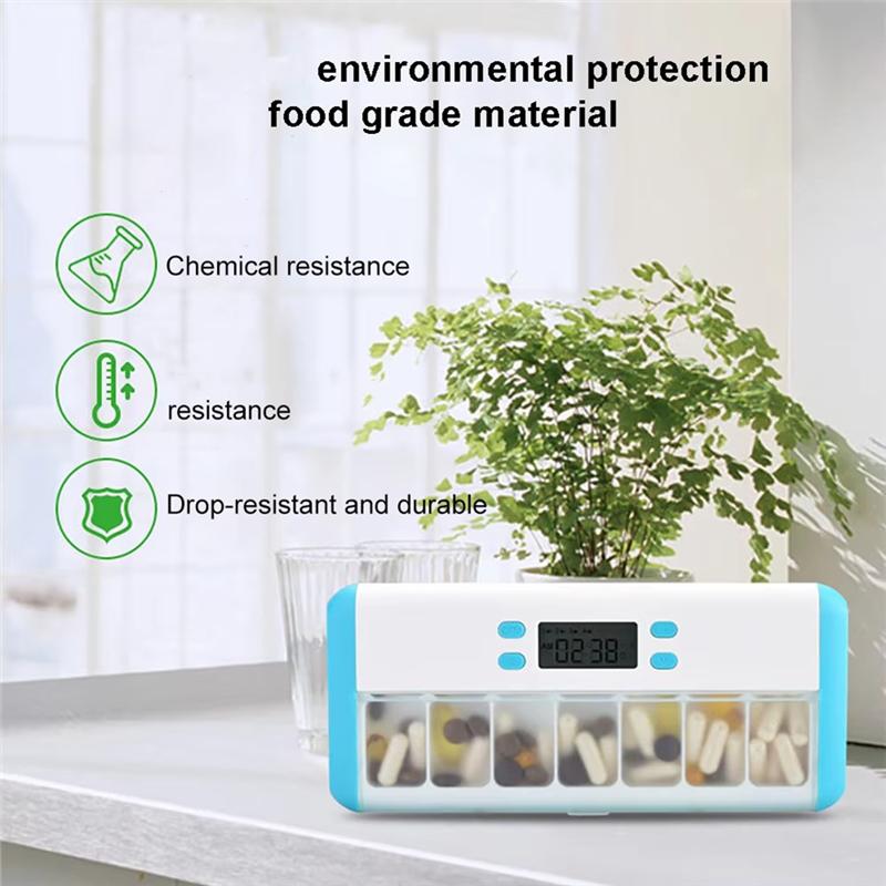 

Smart Pill Organizer Electronic Timing Reminder Storage Case Timer Weekly Pills Container Alarm Box For Traveling Blue White
