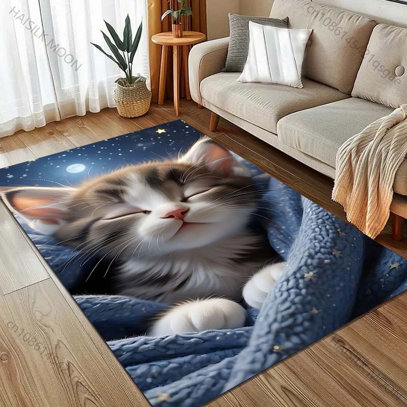 1PC Kitten in Blanket Pattern Carpet Soft Fluffy Floor Mat for Bedroom Living Room Sofa Modern Home Decor Machine Washable Rug