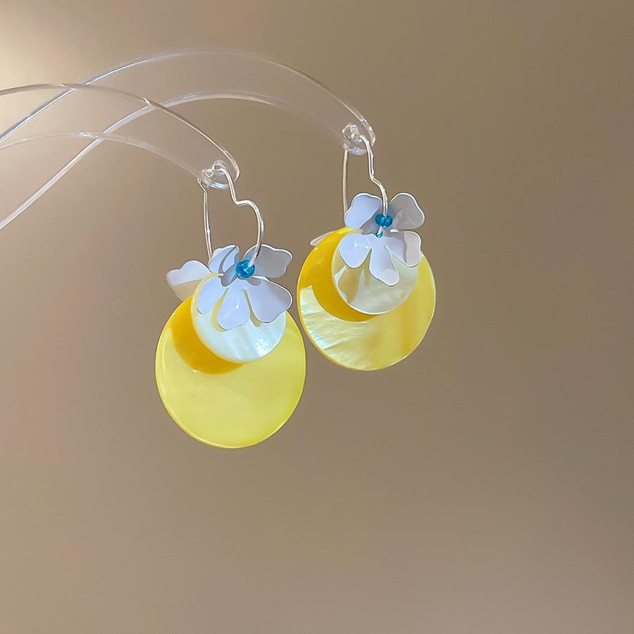 Seaside vacation style flower shell fringed long earrings stud earrings women's earrings design sense