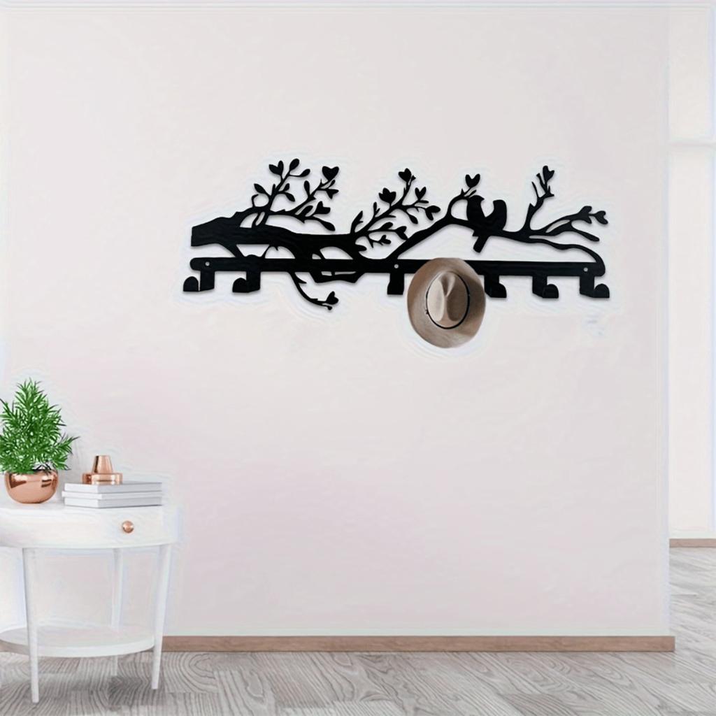 Metal Birds Key Holder Wall Mount Coat Hat Towel Rack Modern Floral Decor
