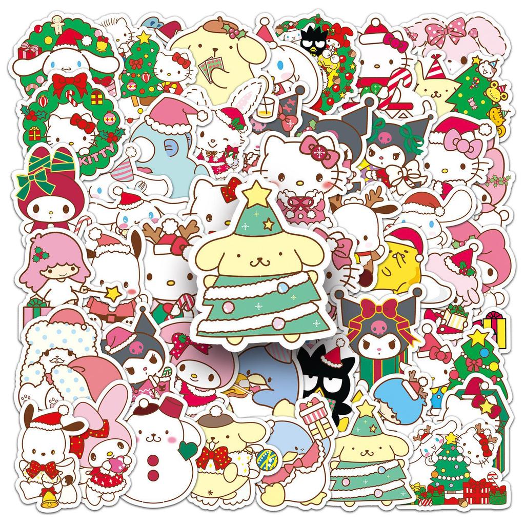 50 Christmas Sanrio Cartoon Stickers: Cute Waterproof Decorations for Thermos Cups and Notebooks.