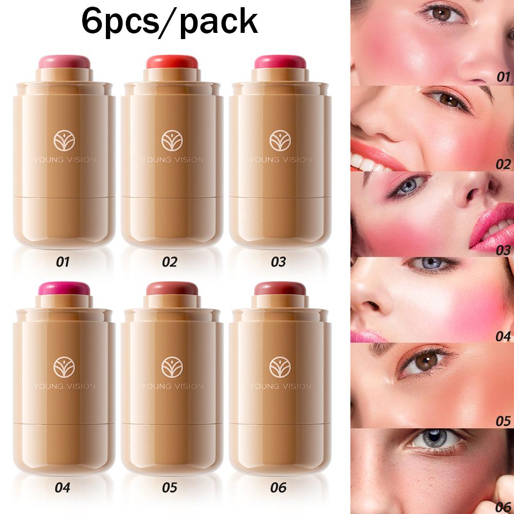 3-in-1 Pocket Blush Stick voor Lippen, Wangen, Ogen, 6 Natuurlijke Matte Kleuren, Hydraterende Zijdezachte Contour Crème beige