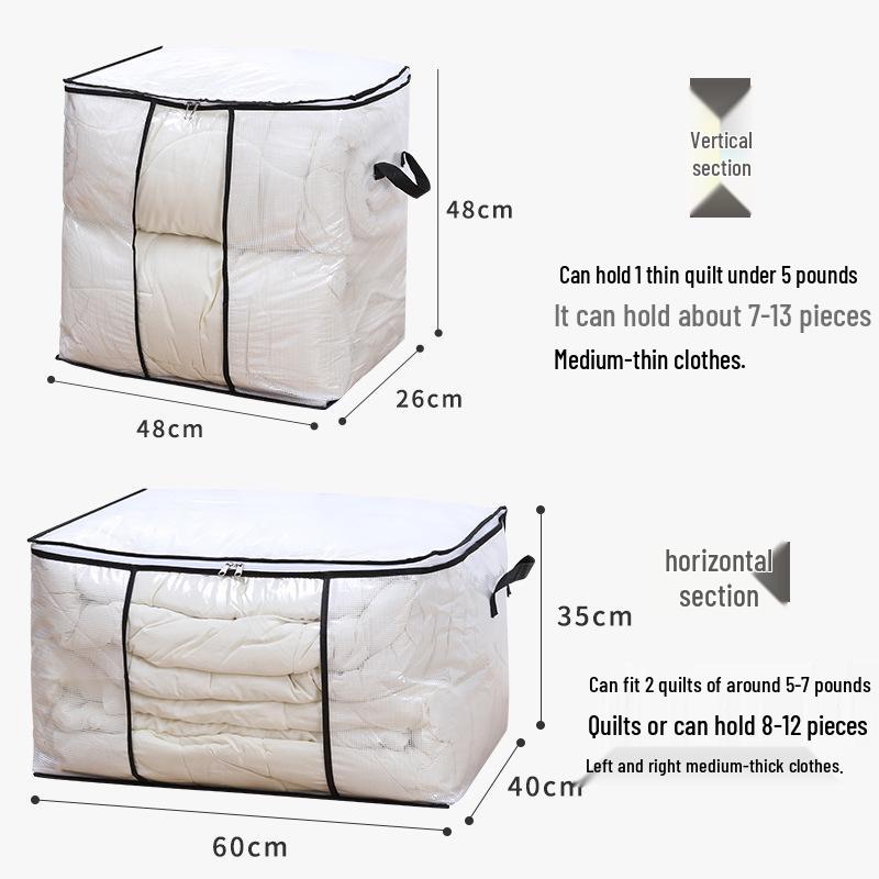 Large Capacity Cotton Quilt Storage Bag with Clear Window and Dustproof, Moistureproof Design for Bedroom or Dormitory.