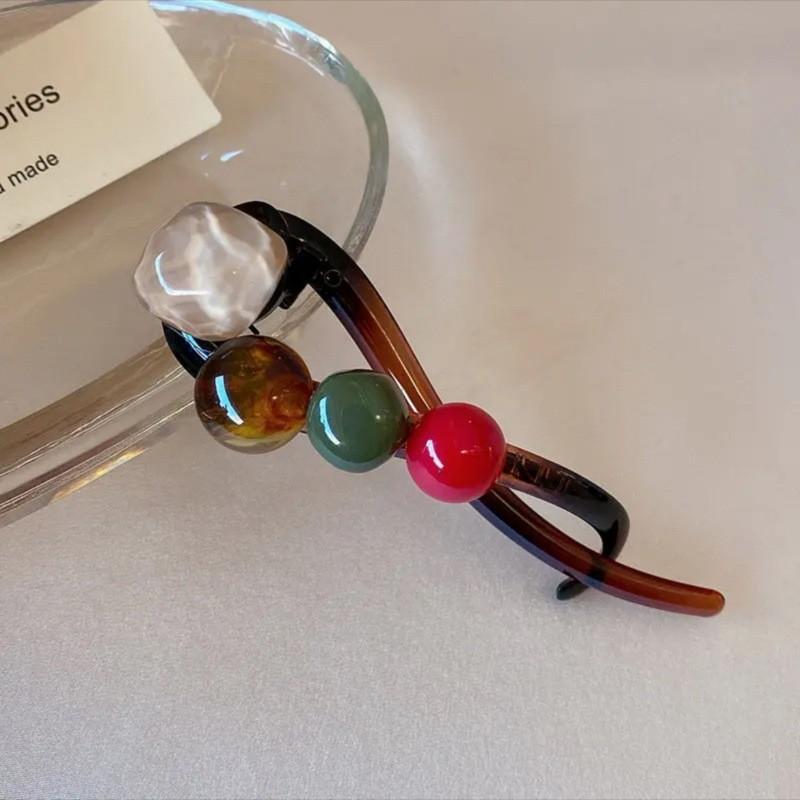 Retro S-förmige Pferdeschwanz-Twist-Haarspangen, modische Perlen-Haarspangen mit Haifisch-Clip, Haarnadeln, Haarspangen, Haarspangen, Haarschmuck für Frauen, Kopfbedeckungen