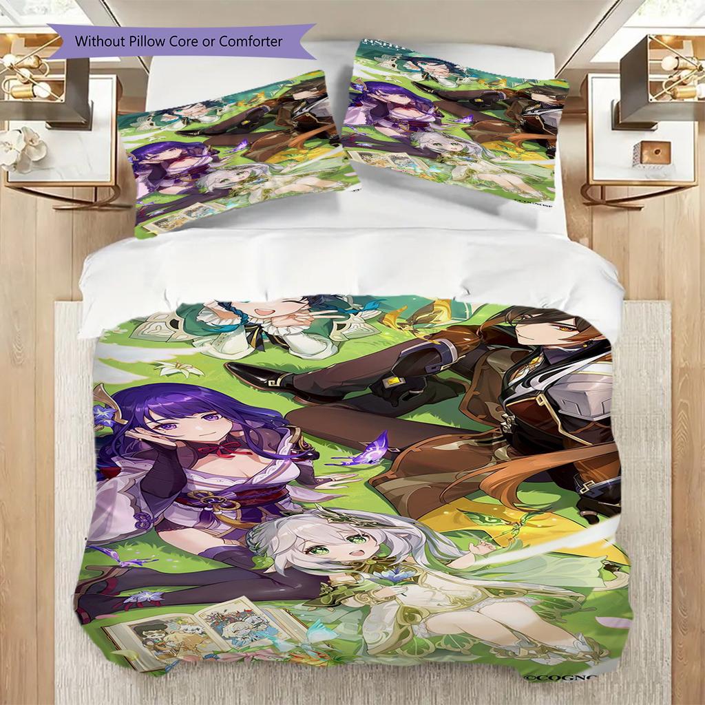 Genshin Impact Vibrant Characters Threepiece Set 1 Duvet Cover 2 Pillowcase Without Core Soft And Comfortable Bedding Set