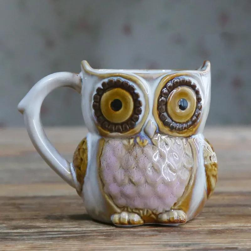 Tazza da Caffè, Latte, Tè Cartone Animato Gufo Carino, Colazione, Tazza Mattutina, Tazza Animale 3D per Collezione, 300ml