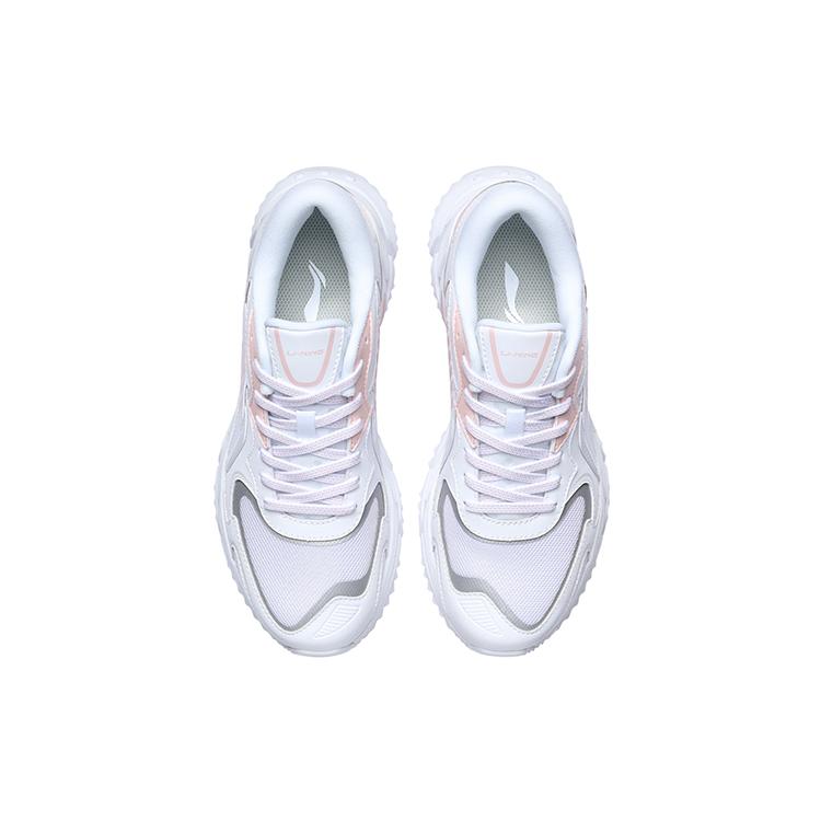 Li Ning Cushioning Slip Resistant Abrasion Resistant Breathable Lightweight Low Top Sprint Running Shoes Women's White ARLR004-3
