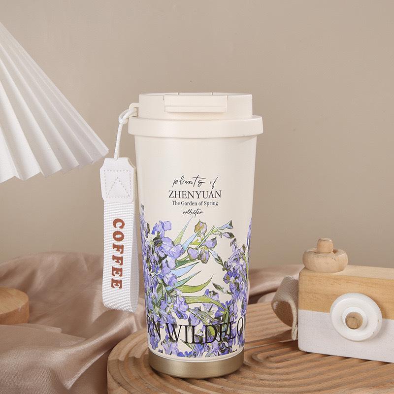 Lily of the Valley 316 Stainless Steel Insulated Coffee Cup with Double-Layer Straw