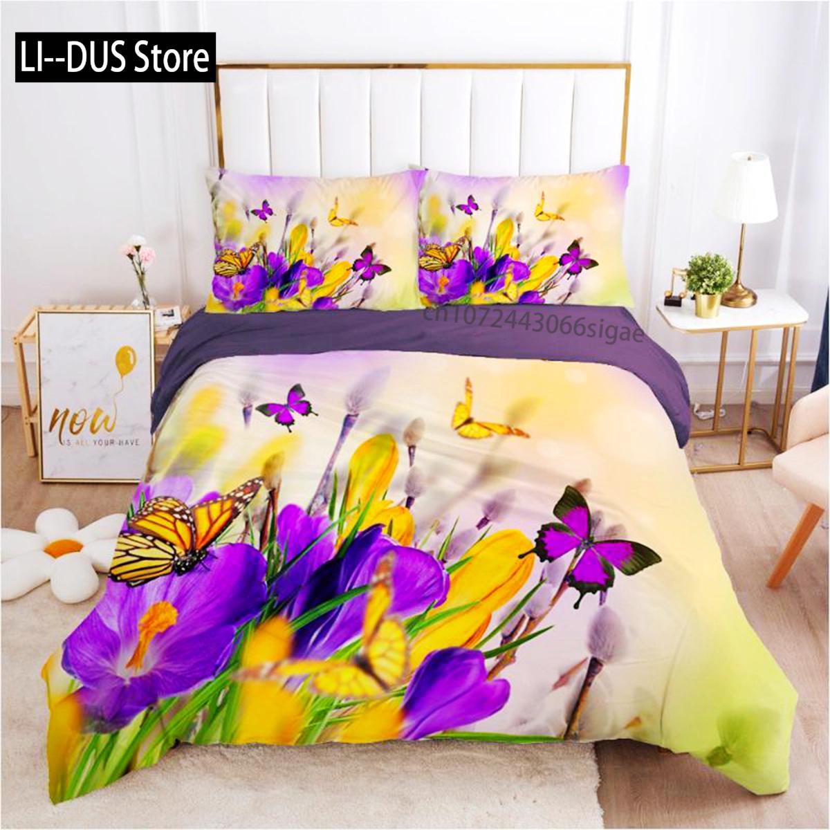 

Butterfly Duvet Cover Set Pink Butterflies Rose Printed Comforter Cover Set For Girls Teens Women Spring Fresh Theme Quilt Cover EU single(135x200cm)