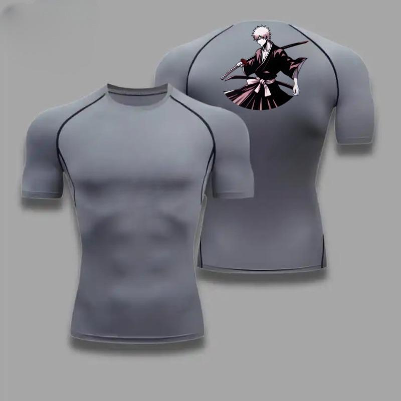 Men Summer Athletic Compression T-Shirt Breathable Quick-Dry High-Elasticity Short Sleeve with Bold Bleach Graphic Running Gym