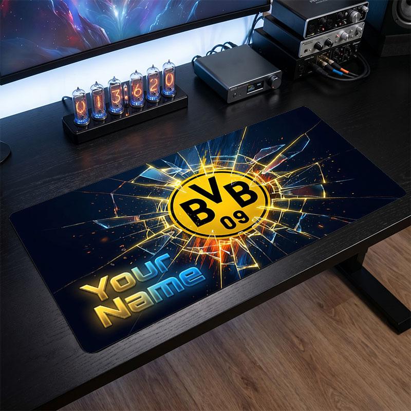Borussia Dortmund Niestandardowa Duża Podkładka pod Mysz, Spersonalizowany Nadruk z Nazwą, Antypoślizgowa Mata na Biurko z Logo Piłkarskim, Prezent dla Gracza