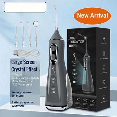 Gray 5 Modes Portable Oral Irrigator Pick Water Flosser Dental 360° Rotated Jet For Mouth Washing Machine Cleaning Teeth Thread