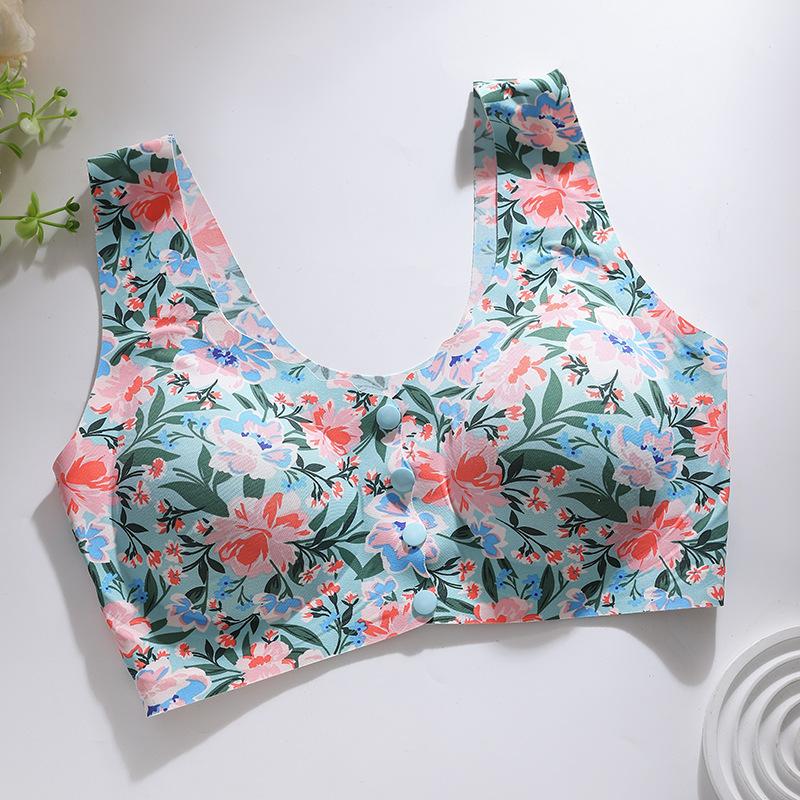 Untouched Front Button Underwear for Women Gathered on Top Anti Sagging Bra Print Summer Beautiful Back Bra Vest