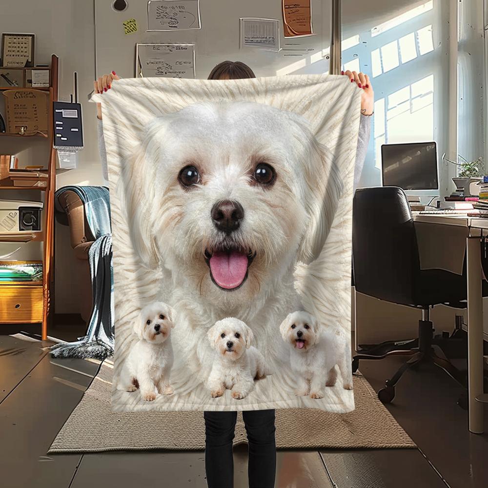 1Pc Lhasa Marejus Dog Print Flannel Blanket, High quality Comfortable for All Seasons, Home Decor, Warmth and Comfort, Perfect for Gifts