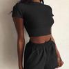 Fashion Womens Sexy Tracksuit Short Sleeve Tops Sports Shorts Set