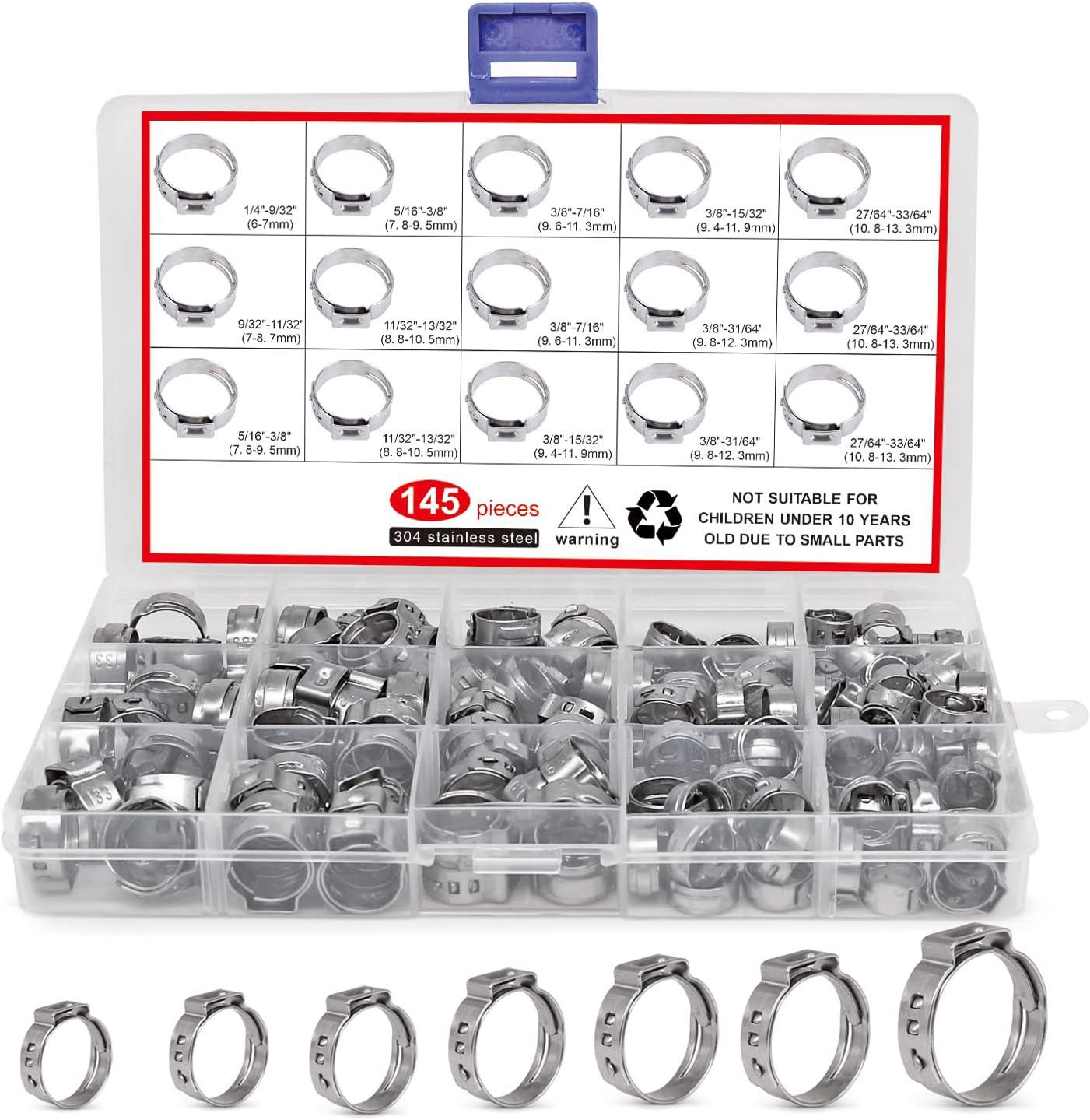 120/130-Piece 304 Stainless Steel Single Ear Variable Hose Clamp Set