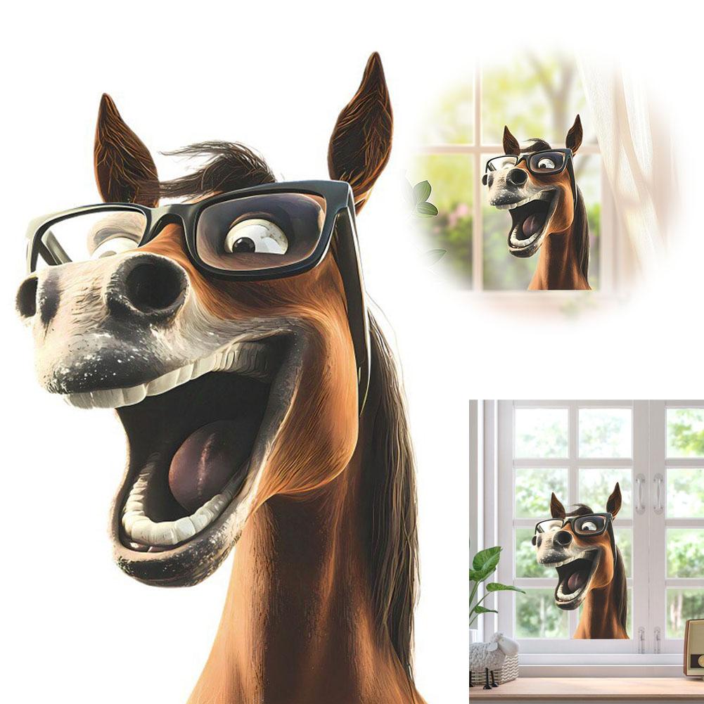 Funny Cartoon Horse Glass Window Stickers Home Decor Creative Funny Animal Decals Wall Sticker For Home Office Decor P7Z8