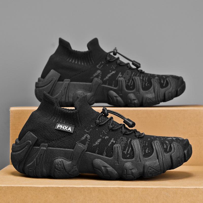 

Flying woven breathable lazy shoes outdoor personalized thick-soled non-slip wear-resistant sports shoes running casual shoes 44 чёрный
