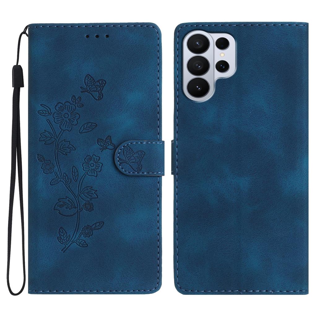 Leather Case For Samsung Galaxy S26 Ultra Imprinted Flower Phone Cover with Wrist Strap