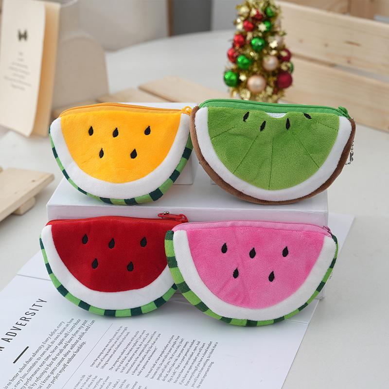 Funny Watermelon Coin Purse Cute Soft Fruit Shaped Zipper Wallet Small Portable Earphone Storage Pouch for Girls Outdoor Use