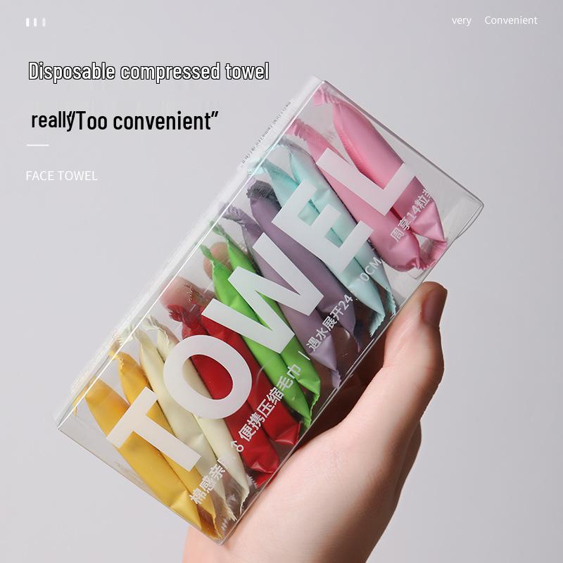 Portable Compressed Pure Cotton Face Towel - Disposable, Individually Wrapped, Thickened, Travel-Size, Small Square Washcloth