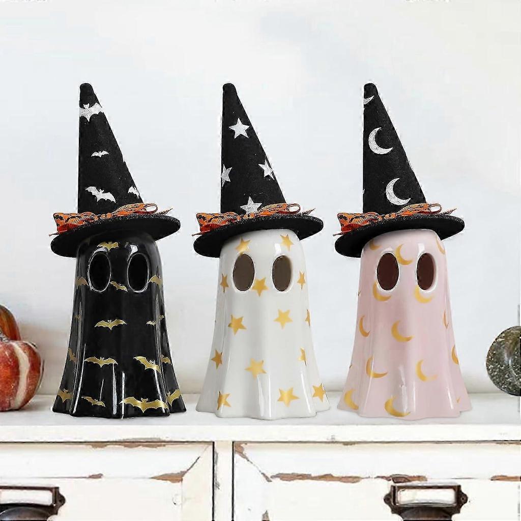 Ghost Halloween Decor, Resin Halloween Ghost Decorations Indoor, Ghost Decor with Witch Hat for Fall Halloween Home Decor