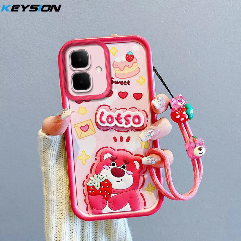 KEYSION Shockproof Case for Infinix Smart 10 with Lanyard Soft Silicone Cute 3D Cartoon Doll Phone Back Cover for Infinix Smart 10