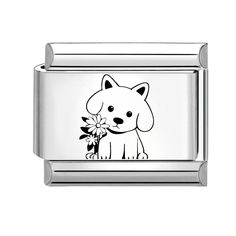 Laser Engraving Black Cartoon Cute Cat Dog DIY Italian Charm Links Fit 9mm Stainless Steel Bracelet Women Jewelry Making Gifts