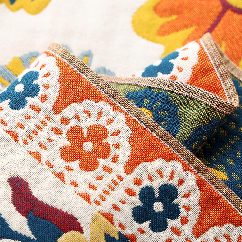 Multi-Layer Gauze Jacquard Floral Throw Blanket 80x160cm, Quick Dry Absorbent Large Cotton Bath Towel Soft Beach Towel for Couch Bed Napping Decor