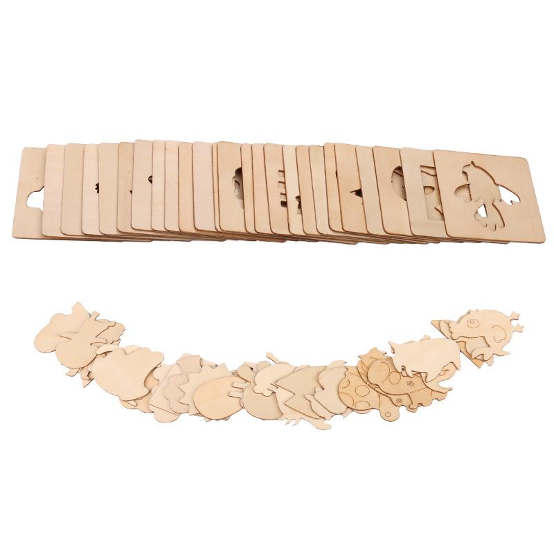 Montessori 20Pcs Kids Drawing Toys Wooden Diy Painting Template Stencils Learning Educational Toys For Children Wooden Toy Gift