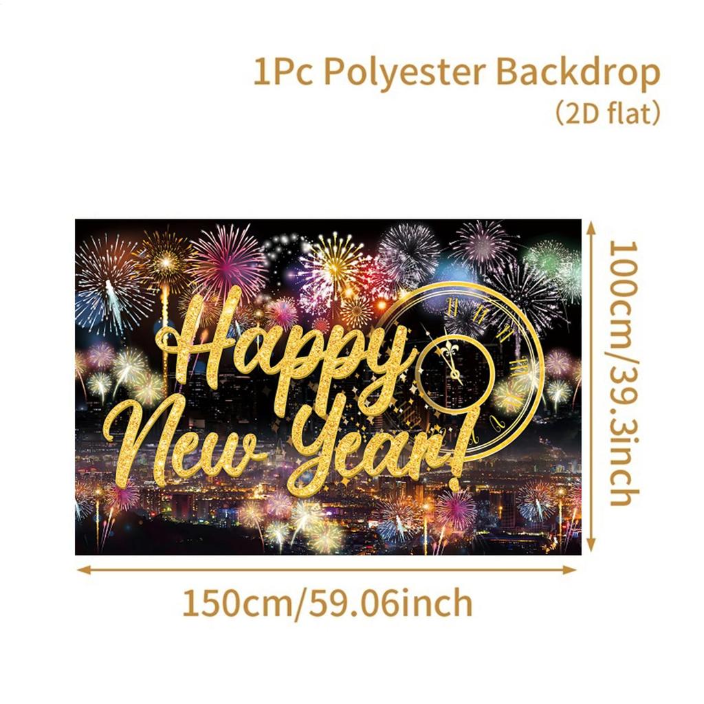 Black Gold New Year Backdrop Banner 2026 Happy New Year Christmas Party Background Decoration Gifts New Year Party Supplies