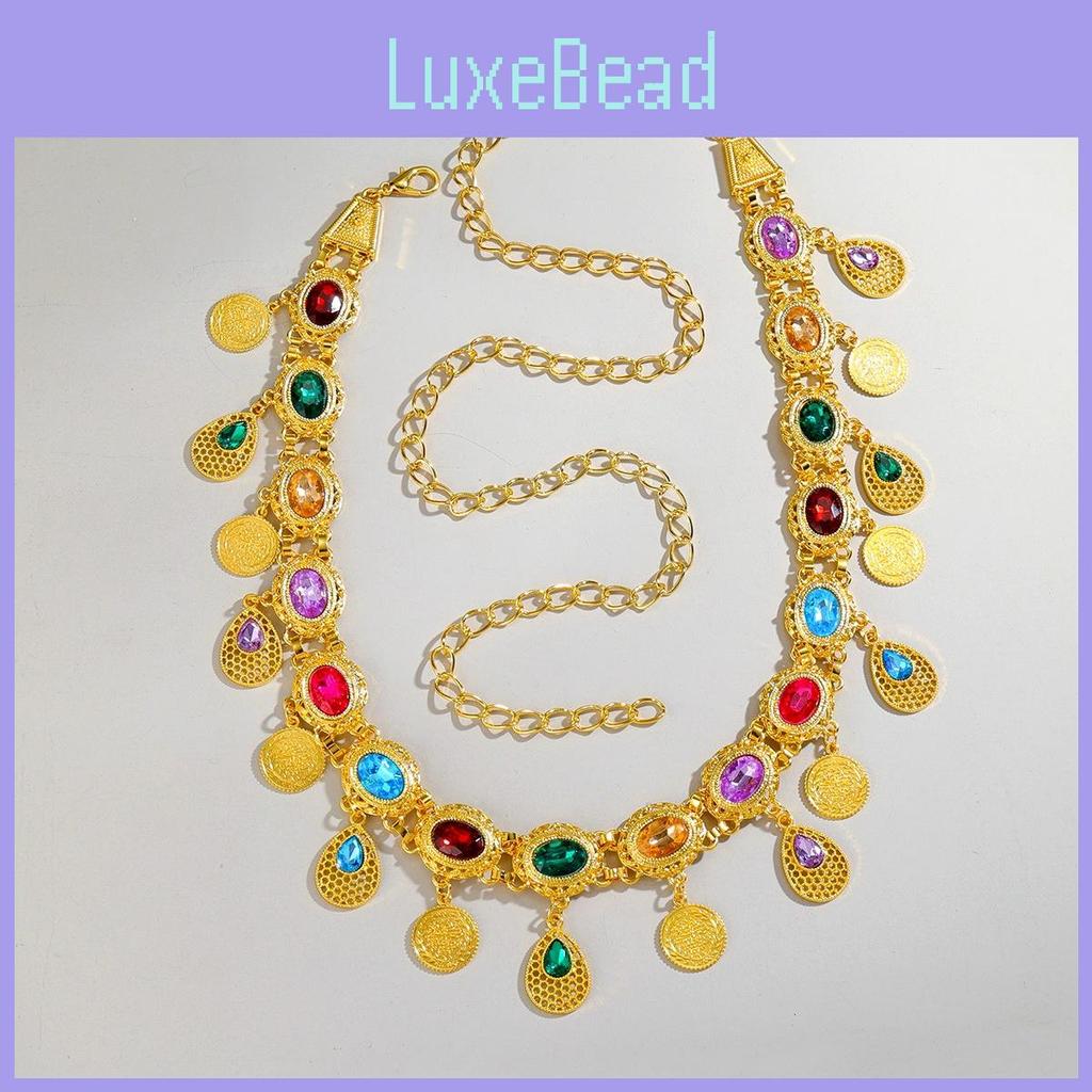 Arabic Jewelry Gold Alloy Acrylic Gem Waist Belt With Hollow Pattern For Ladies Summer Wear