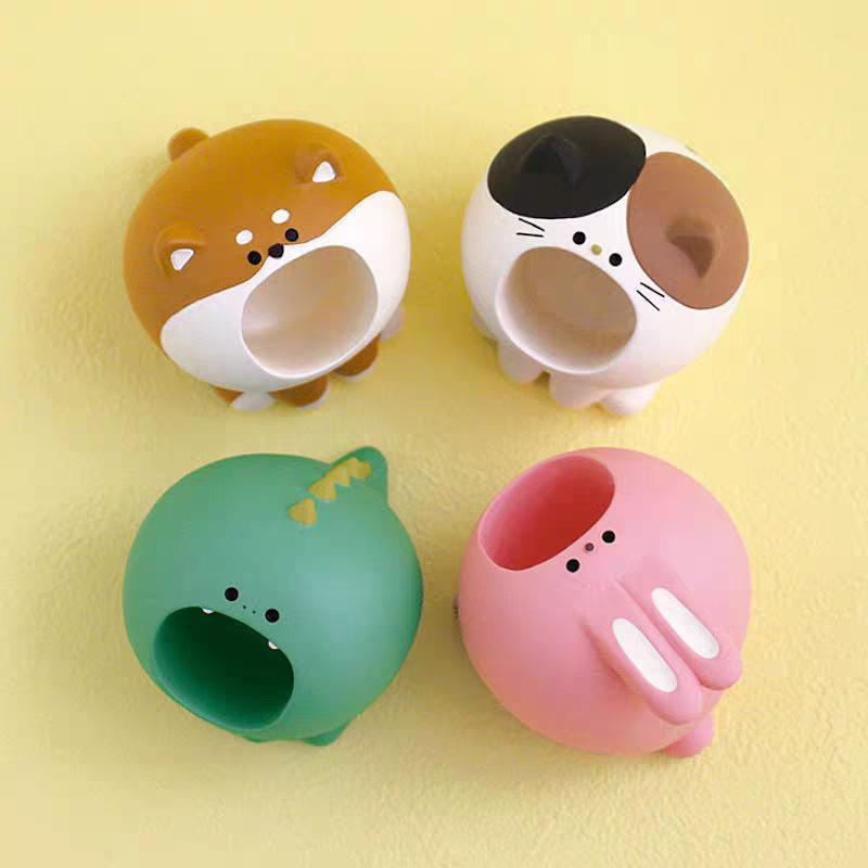ZAKKA Shiba Inu & Pink Rabbit Pen and Paperclip Holder - Japanese Creative Office Stationery Ornament