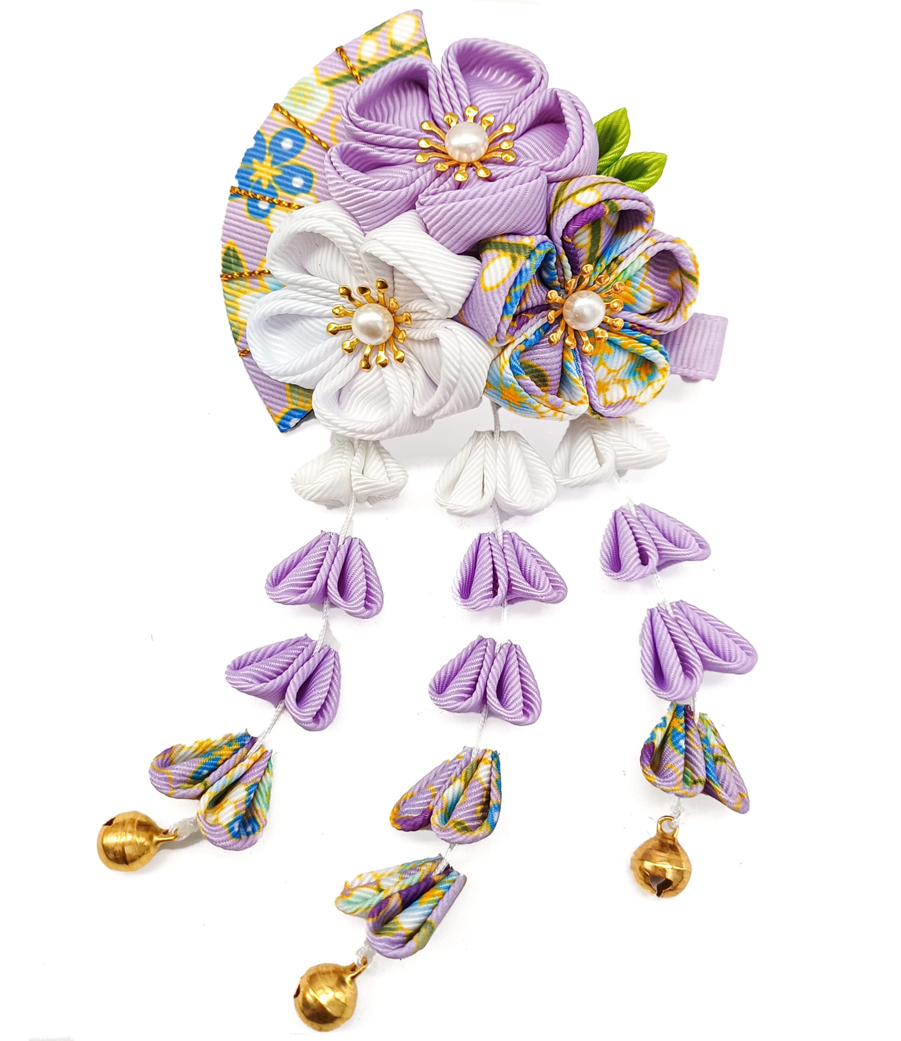 

JZOON Hair with Flower Design and Perfect for and Available in 5 and H2534 Ornament, Handmade, Tsumami-zaiku Bells, Coming-of-Age Ceremonies, фиолетовый