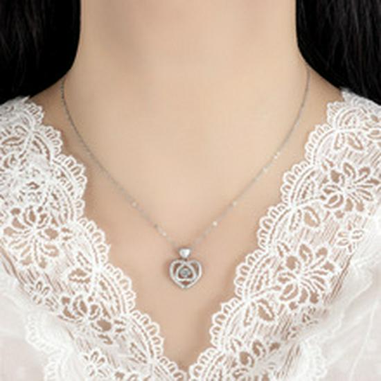 Double Heart Rhinestone Pendant Necklace - Valentine's Day Gift