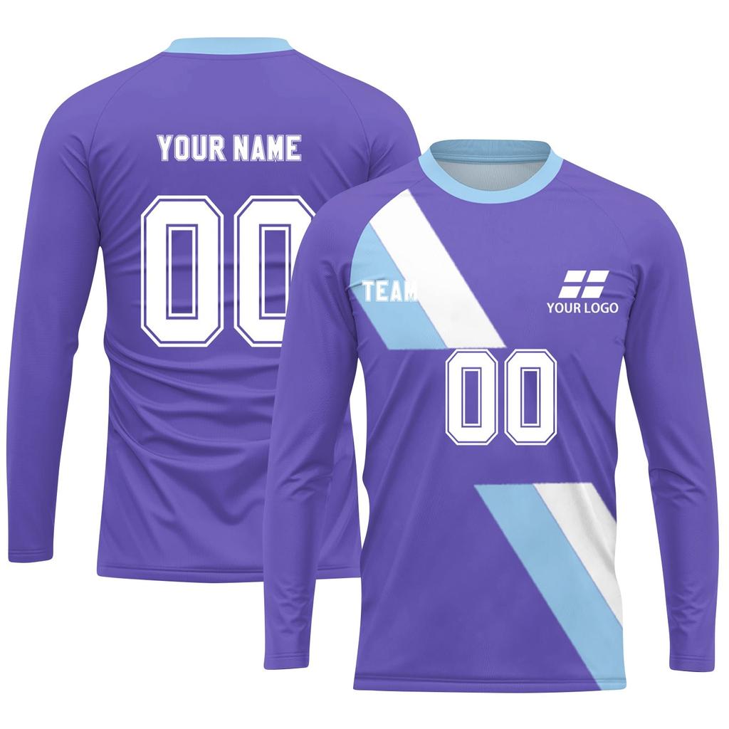 Men's Long Sleeve Athletic Jersey, Lightweight Sports Shirt, Quick Dry Top for Training, Purple Blue White Design
