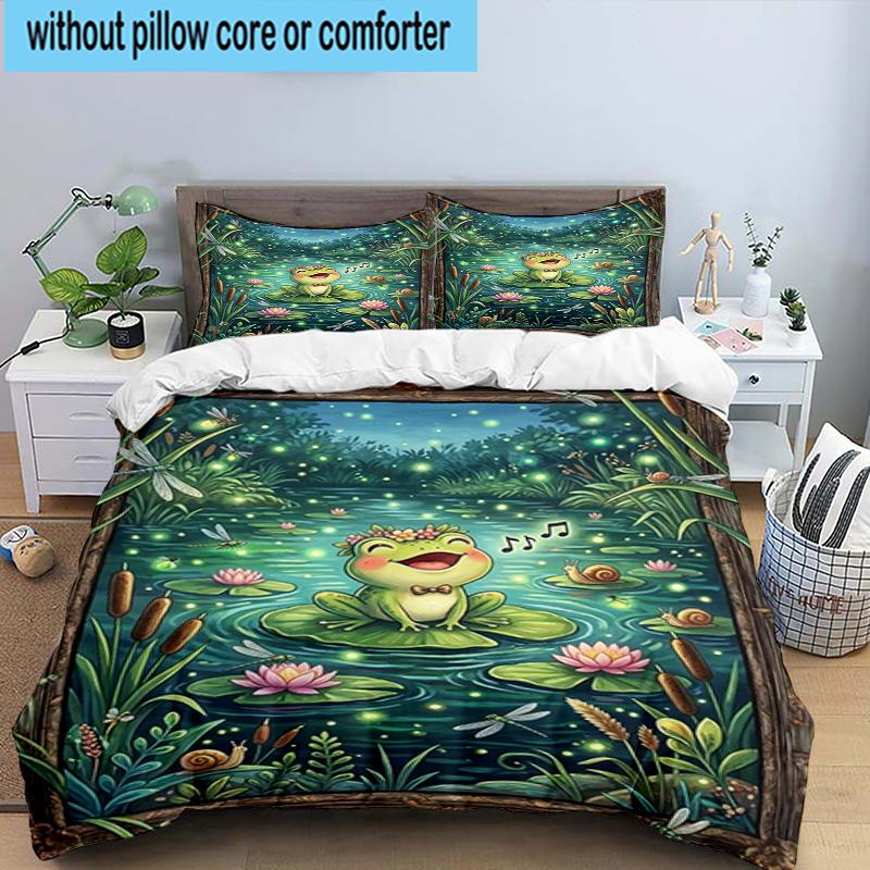 Frog In Top Hat Serenade 3pcs Bedding,Including 1pc Duvet Cover And 2pcs Pillowcases Perfect for Christmas,Ideal for Bedroom, Dormitory