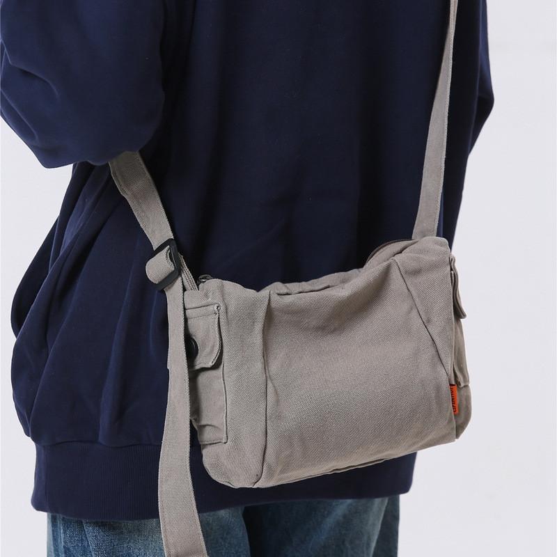 Denim Shoulder Bag For Men And Women With Zipper Pocket Urban Street Style College Casual