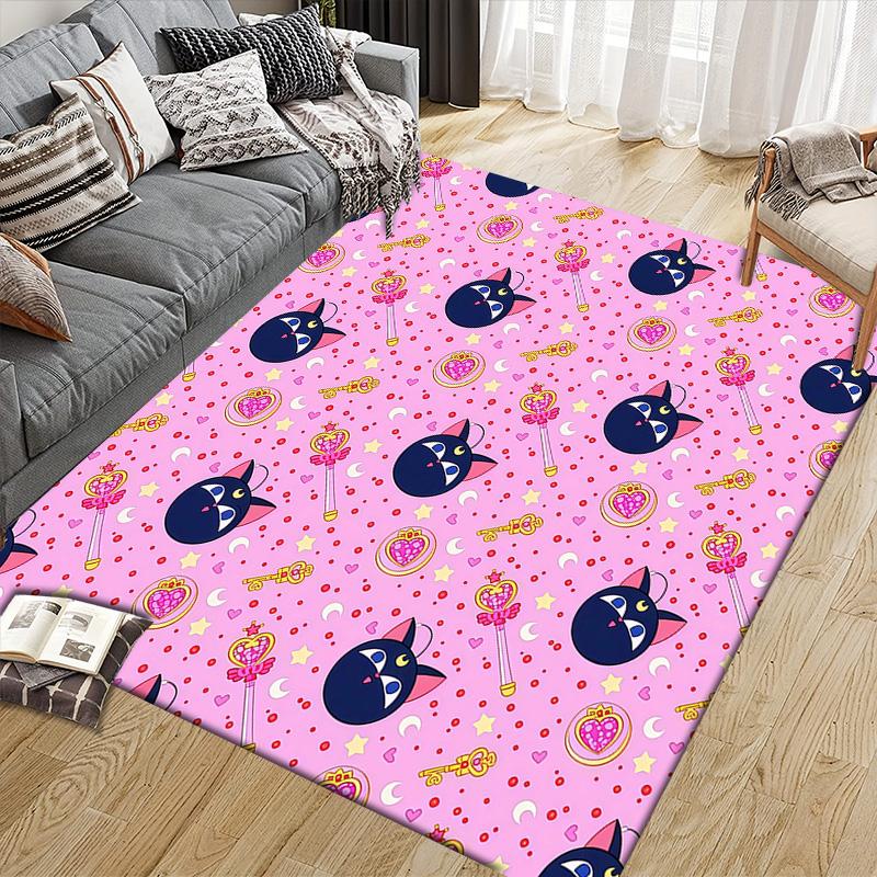 Sailor Moon5 Flannel Pattern Square Carpet,Area Rug,Carpet Rug for Living Room Bedroom Sofa Playroom Decor,Non-slip Floor Mat